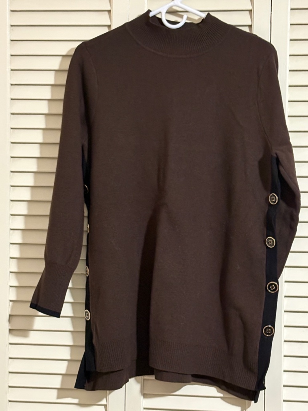 Chico’s Brown Black Side Button Mock Neck Sweater Tunic Size 2 L
